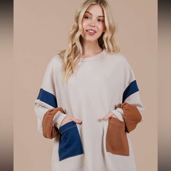 COLOR BLOCK LONG SLEEVE TOP - Picture 3 of 7